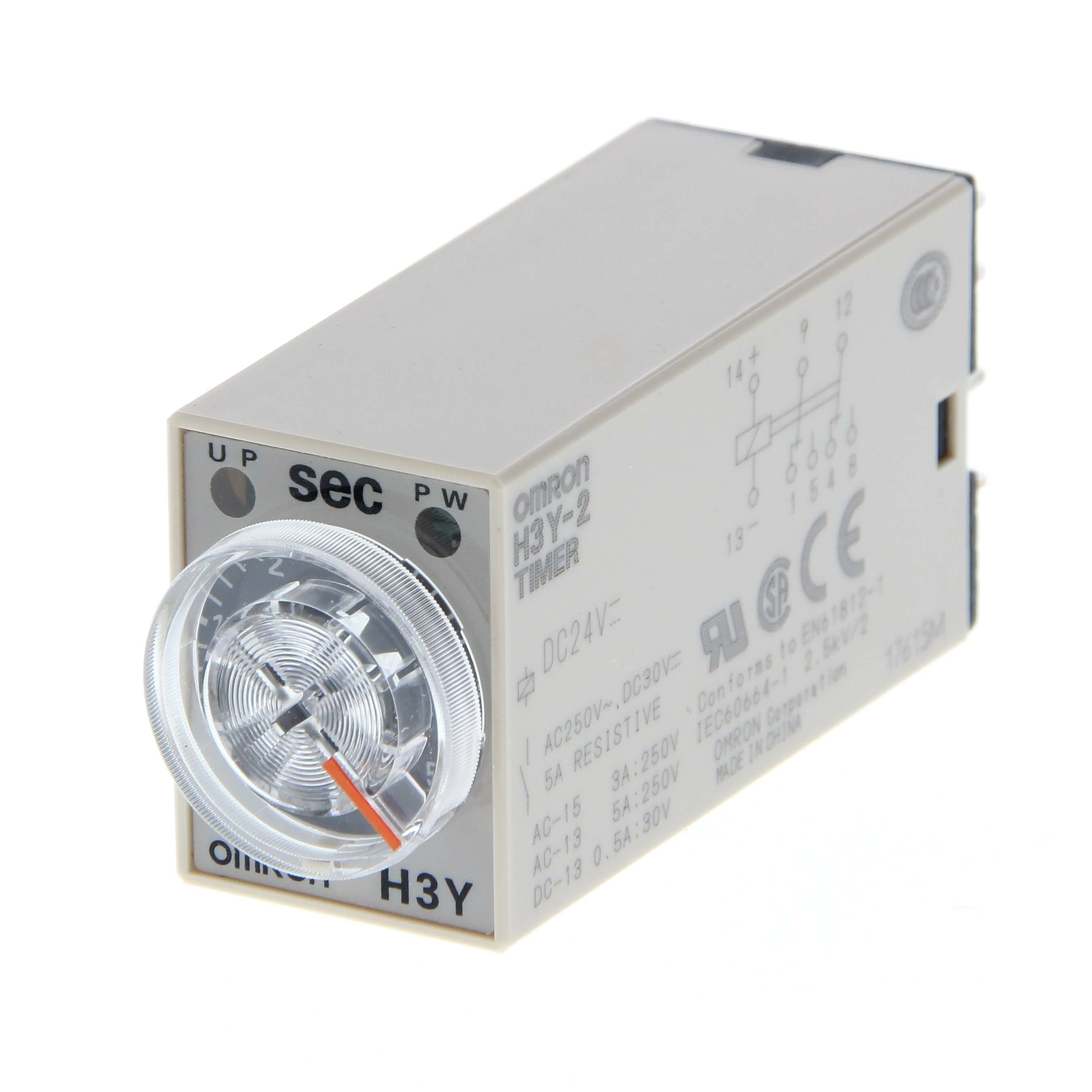 Omron H3Y (miniature plug-in analog timer) & H5CX (DIN 1/16 digital timer)