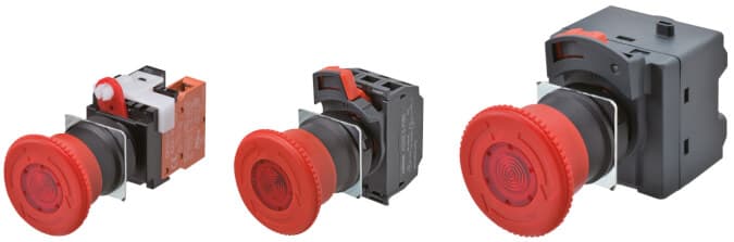 Omron A22E (22 mm Emergency Stop) & A4EG (Enabling Grip Switch)